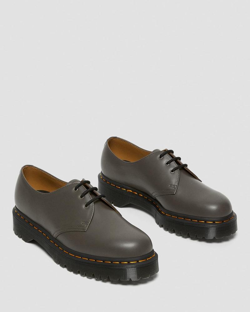 Khaki / Grey Men's Dr Martens 1461 Bex Smooth Leather Oxfords Shoes | CA 585MQZ